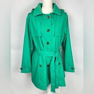 Weatherproof Trench Coat Jacket Jade Green Removable Hood Belt 1X Travel Career